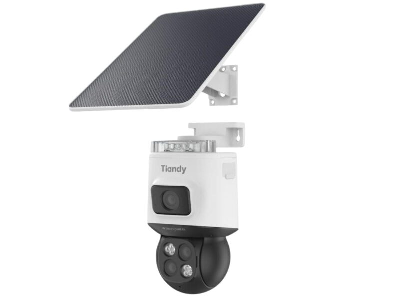 Camera wireless cu panou solar Tiandy, 4MP, Wi-Fi, audio bidirectional, 3 lentile, zoom 12x, IR+LED 50m, detectie AI, IP65, TC-H3C3C 8DA-12X