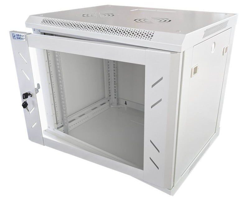Rack 27U, 19 inch, montaj pe perete, usa sticla securizata, usi laterale, demontabil,  600x600, IP20, Braun Group WMF27U-600