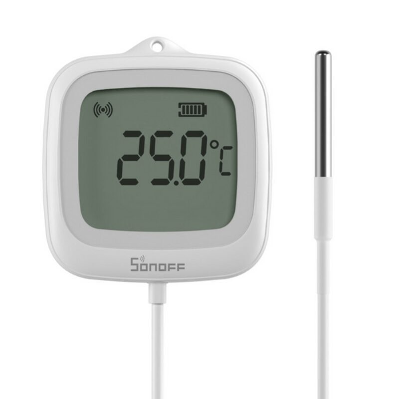 Termometru smart cu sonda SONOFF, Zigbee 3.0, LCD 2.2 inch, IP65, sonda 1.5m, -40~115C, eWeLink, compatibil Home Assistant, SNZB-02LD
