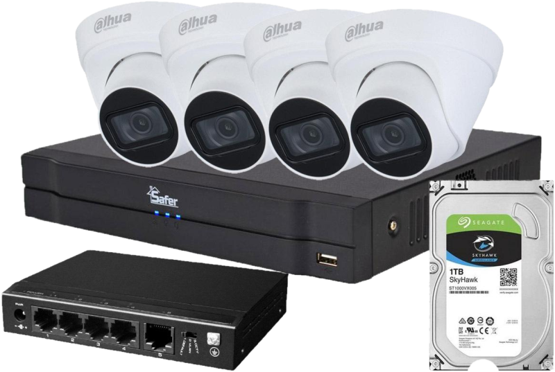 Kit de supraveghere Dahua cu 4 camere IP 2K PoE